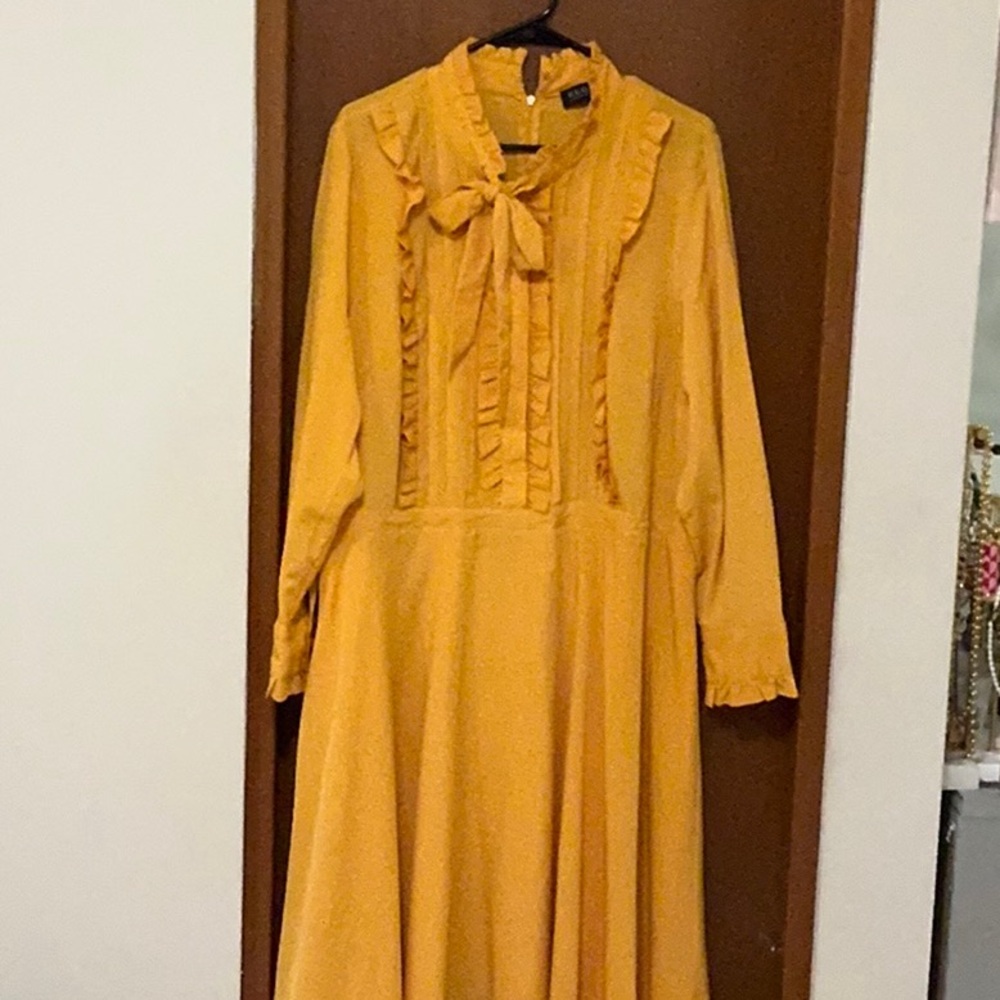 Eloquii Mustard Yellow Ruffle Dress